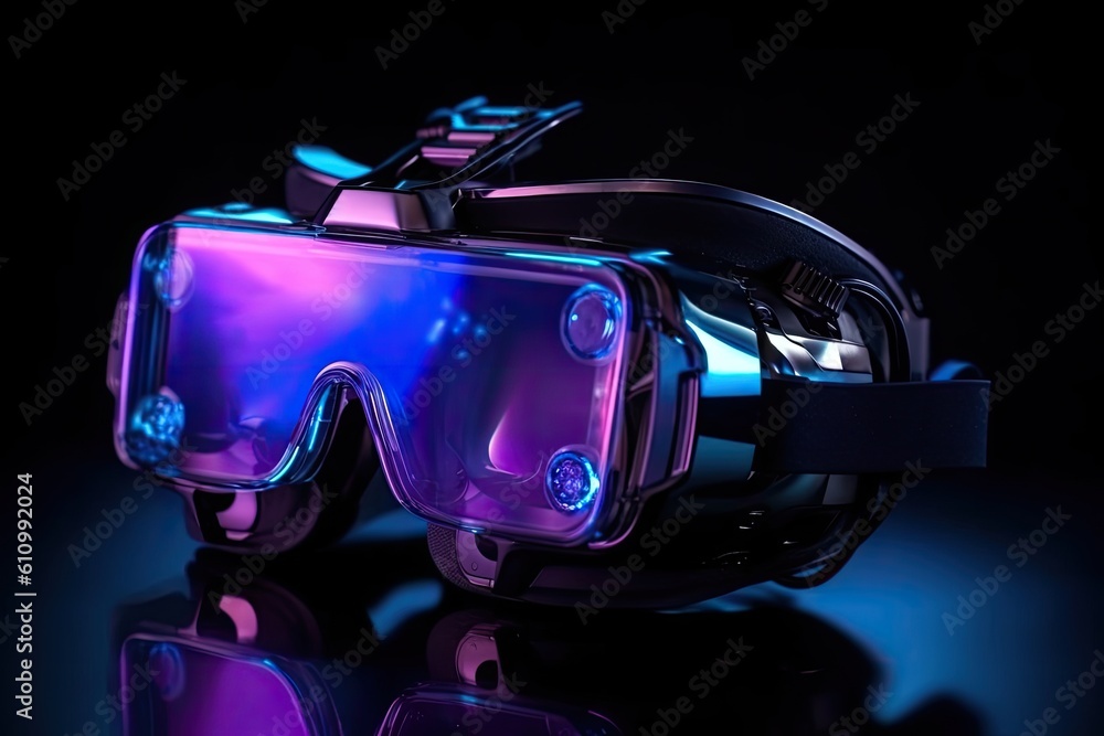 VR goggles. Metaverse. Future game and entertainment digital technology. VR virtual reality glasses 