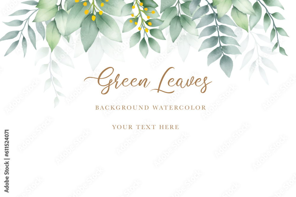 Beautiful green leaves background watercolor