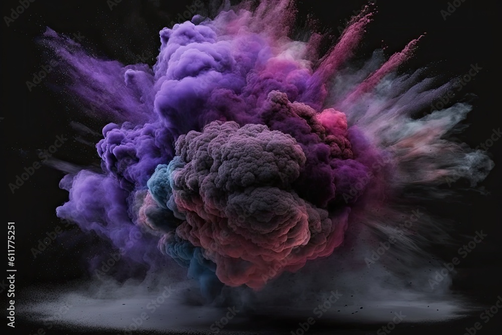 vibrant, colorful smoke cloud against a dark background. Generative AI