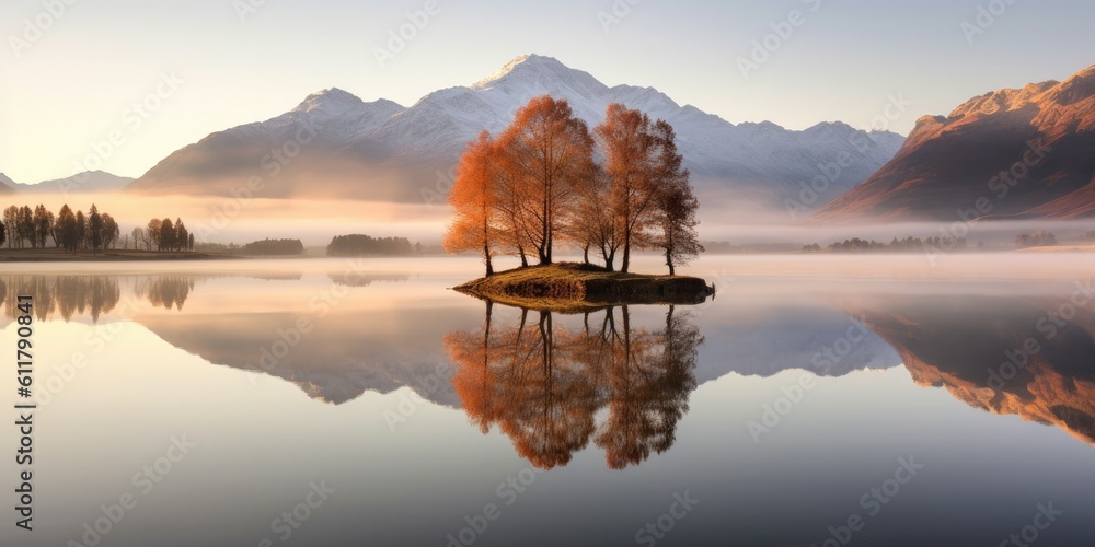  A tranquil lake reflecting the beauty of its surroundings  Generative AI Digital Illustration Part#