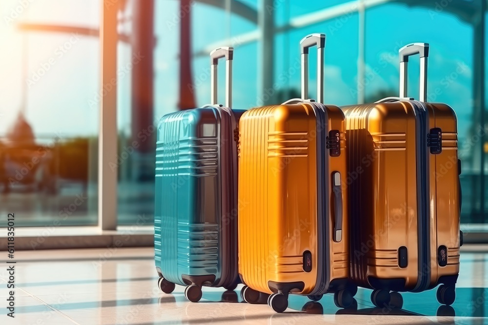 Luggage at the airport for holiday travel, Vacations and holiday travel concept , AI generated.