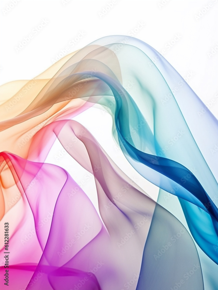 Abstract colorful translucent textile texture on white background. Created with Generative AI techno