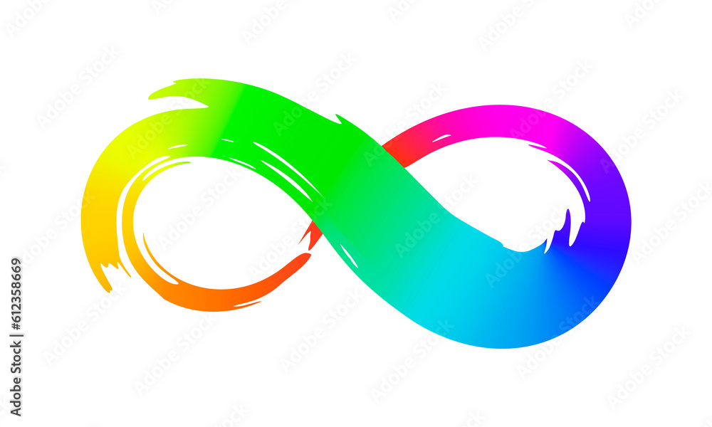 Rinbow infinity symbol with colorful gradient, hand painted with calligraphic ink brush. Png clipart