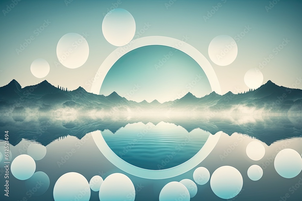 serene mountain landscape with a crystal clear lake in the foreground. Generative AI