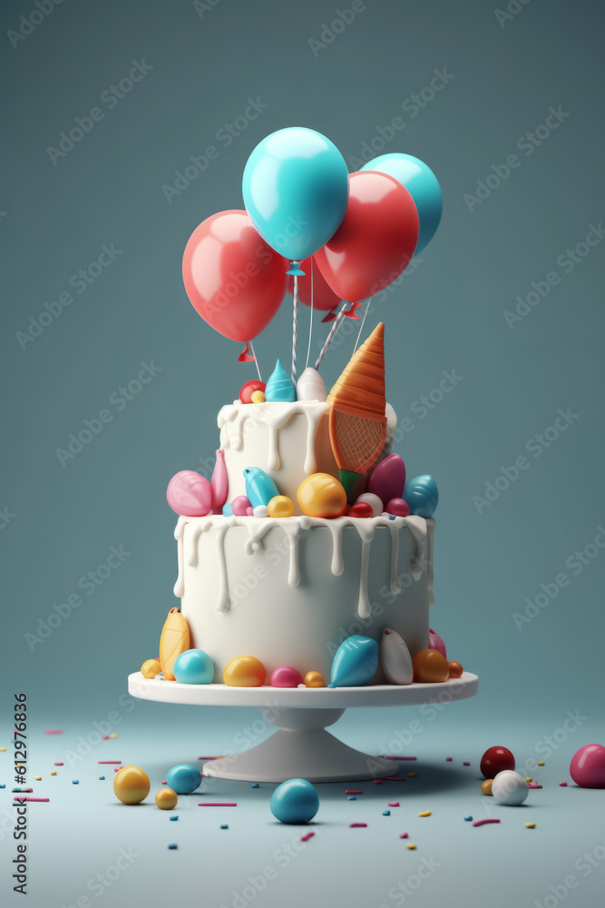 Birthday Cake. Illustration AI Generative.