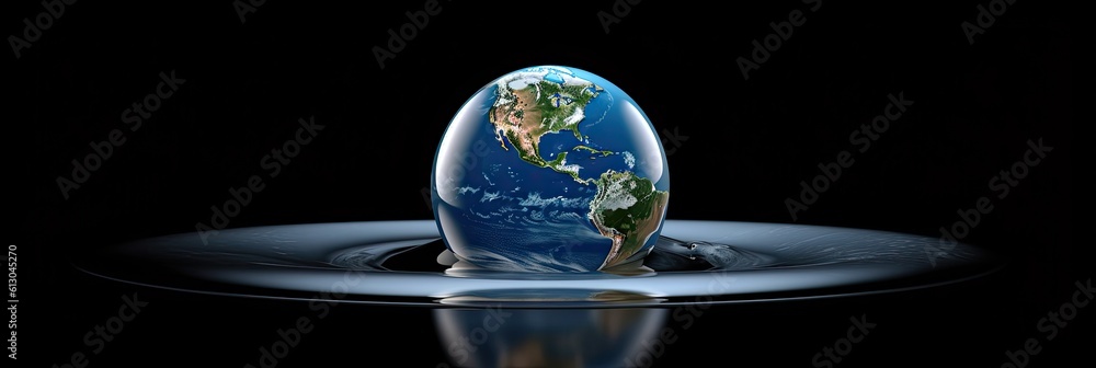 Ai. Earth in big water drop. idea to save the world. Generative AI.