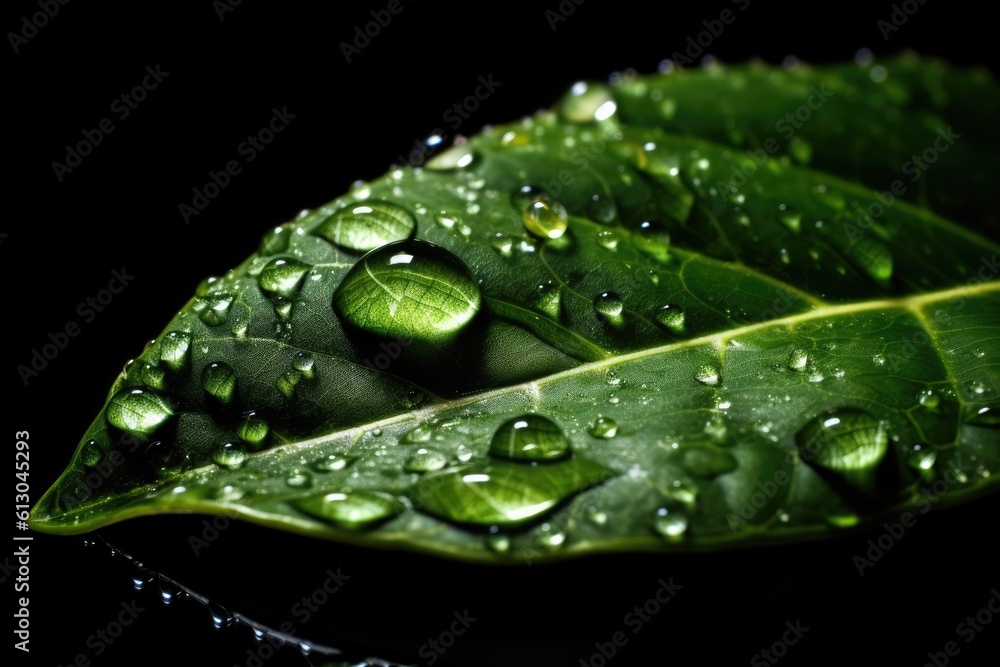 Ai. Water drop. fresh green leaf with water drop. Generative AI.