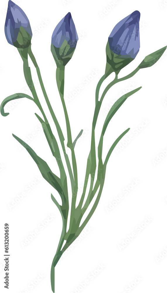 Purple flowers with stems and leaves clip art