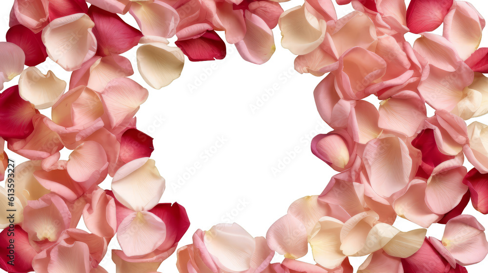 rose petals frame isolated on transparent background cutout , generative ai