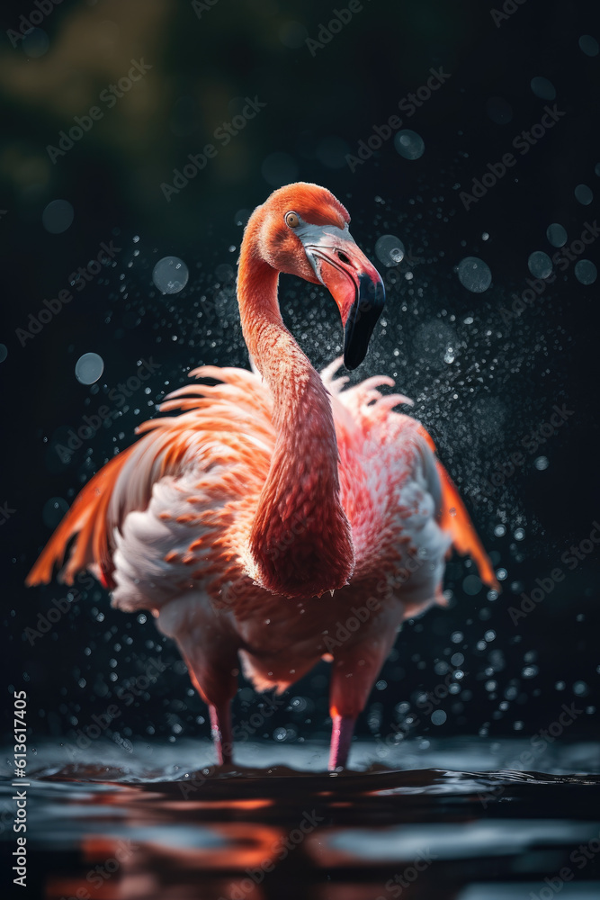 Majestic photo of a Flamingo in Action: Captivating Photography. wildlife concept AI Generative