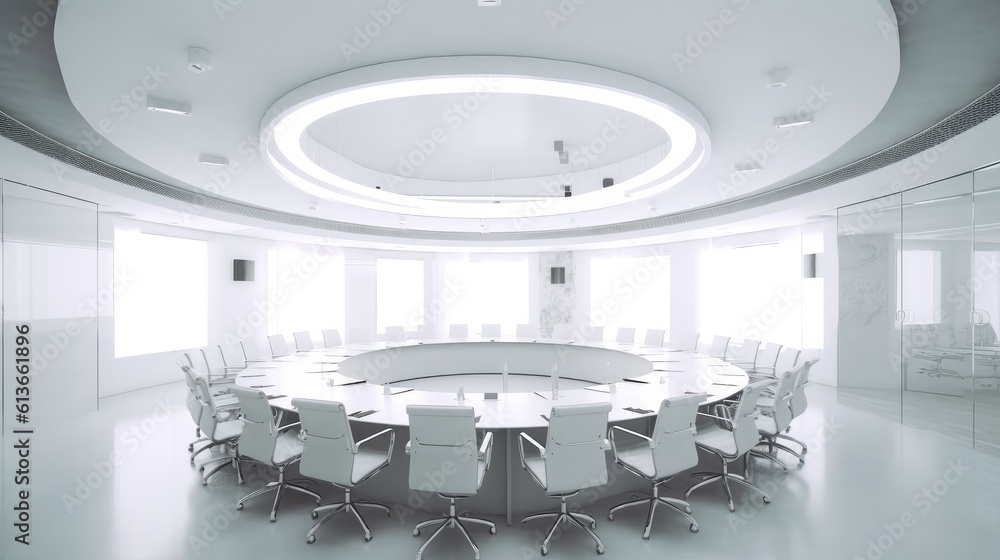 Modern conference room equipped with the latest technology for business presentations and video conf