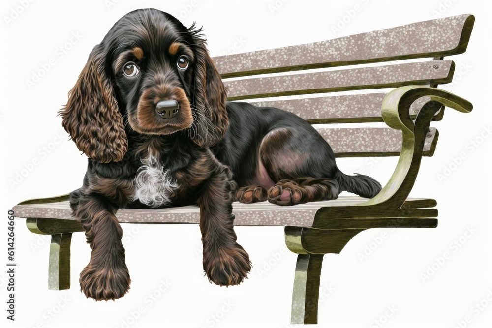 dog sitting on a bench with a black and brown coat. Generative AI