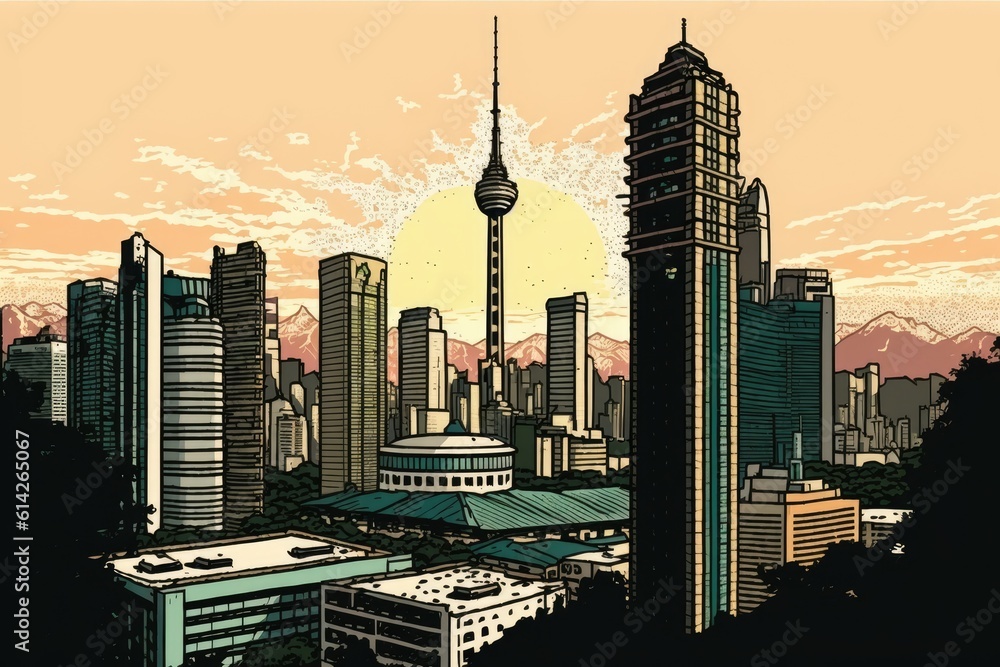 bustling metropolis skyline with towering skyscrapers. Generative AI
