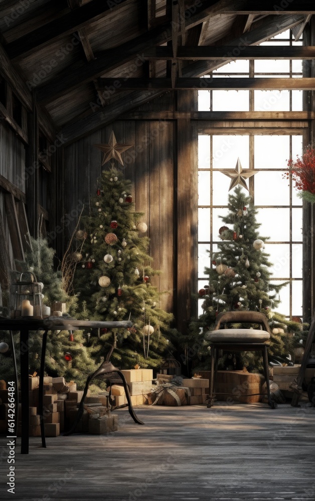 Decorated Winter Christmas Interior. Illustration Generative AI.