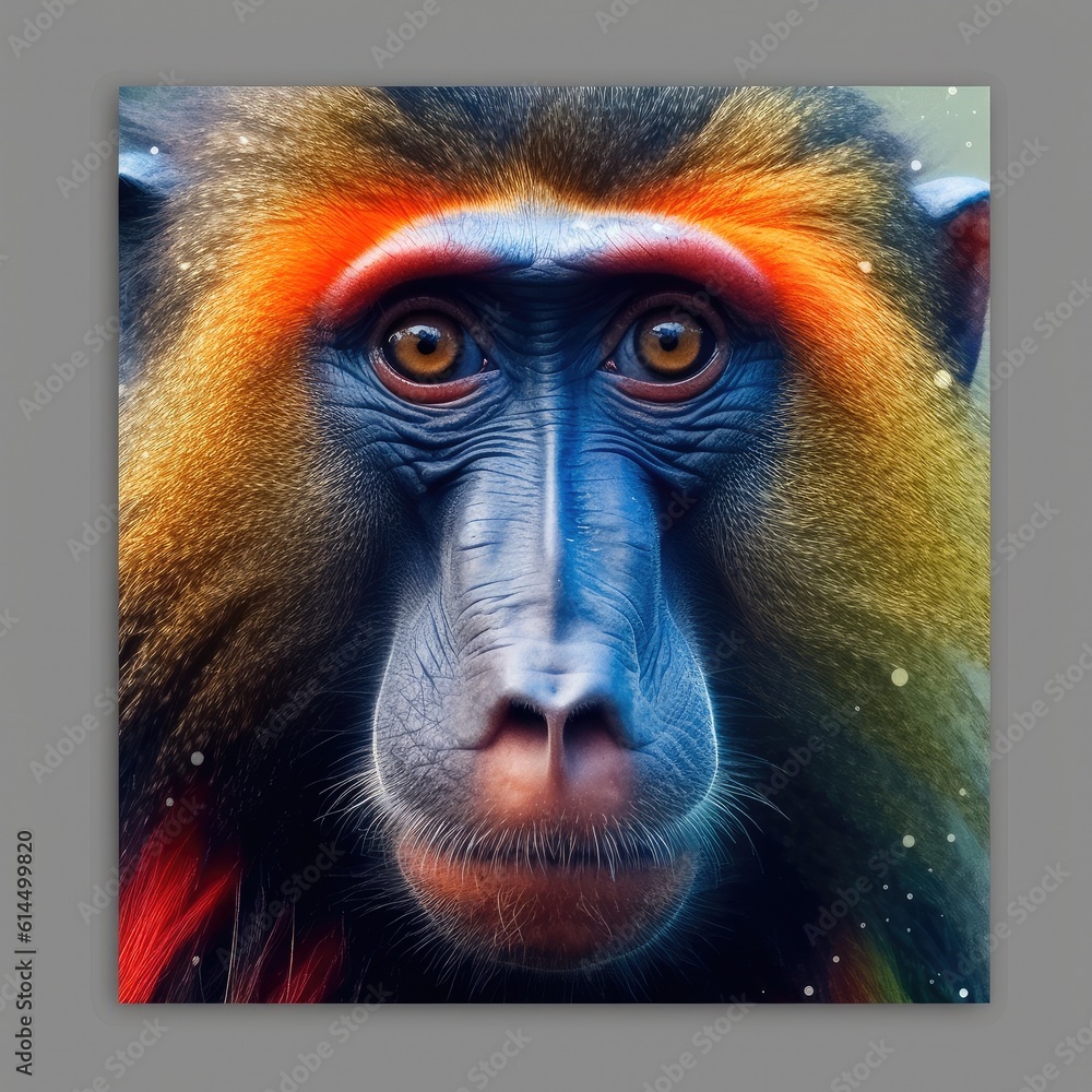 Face of a monkey, Mandrill close-up portrait.