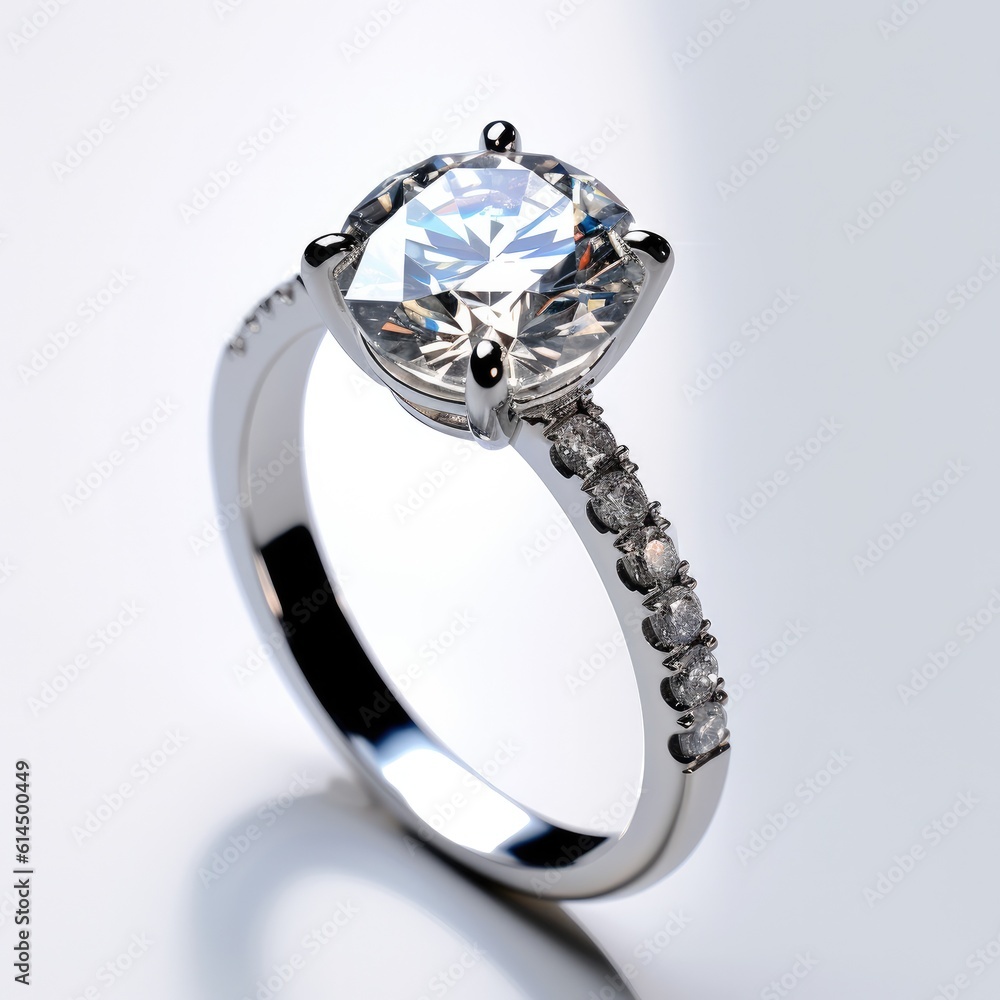 Diamond ring isolated on white background, Jewelry wedding ring with a diamond, jewels design.