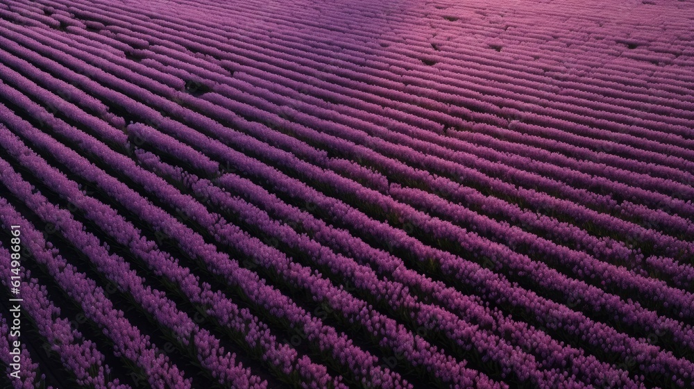 Aerial view of bulb fields in springtime purple.