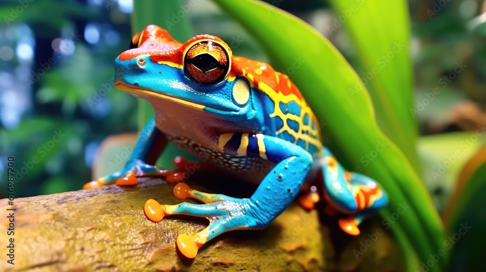 Colorful rainforest poison dart frog, Colorful exotic frog.