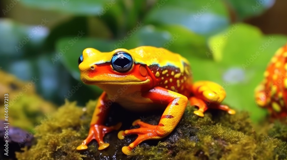 Colorful rainforest poison dart frog, Colorful exotic frog.