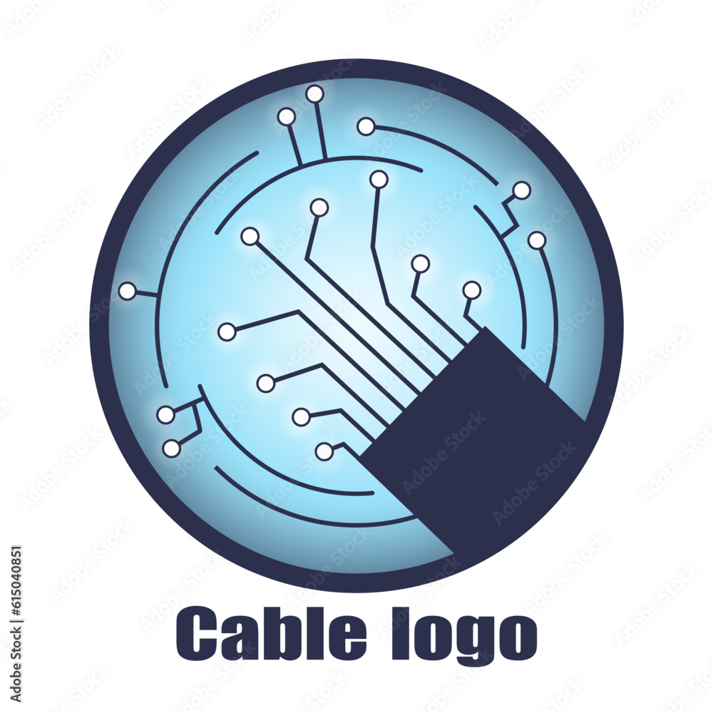 Round logo design for cable advertisement vector illustration. Cartoon drawing of circle with wire f