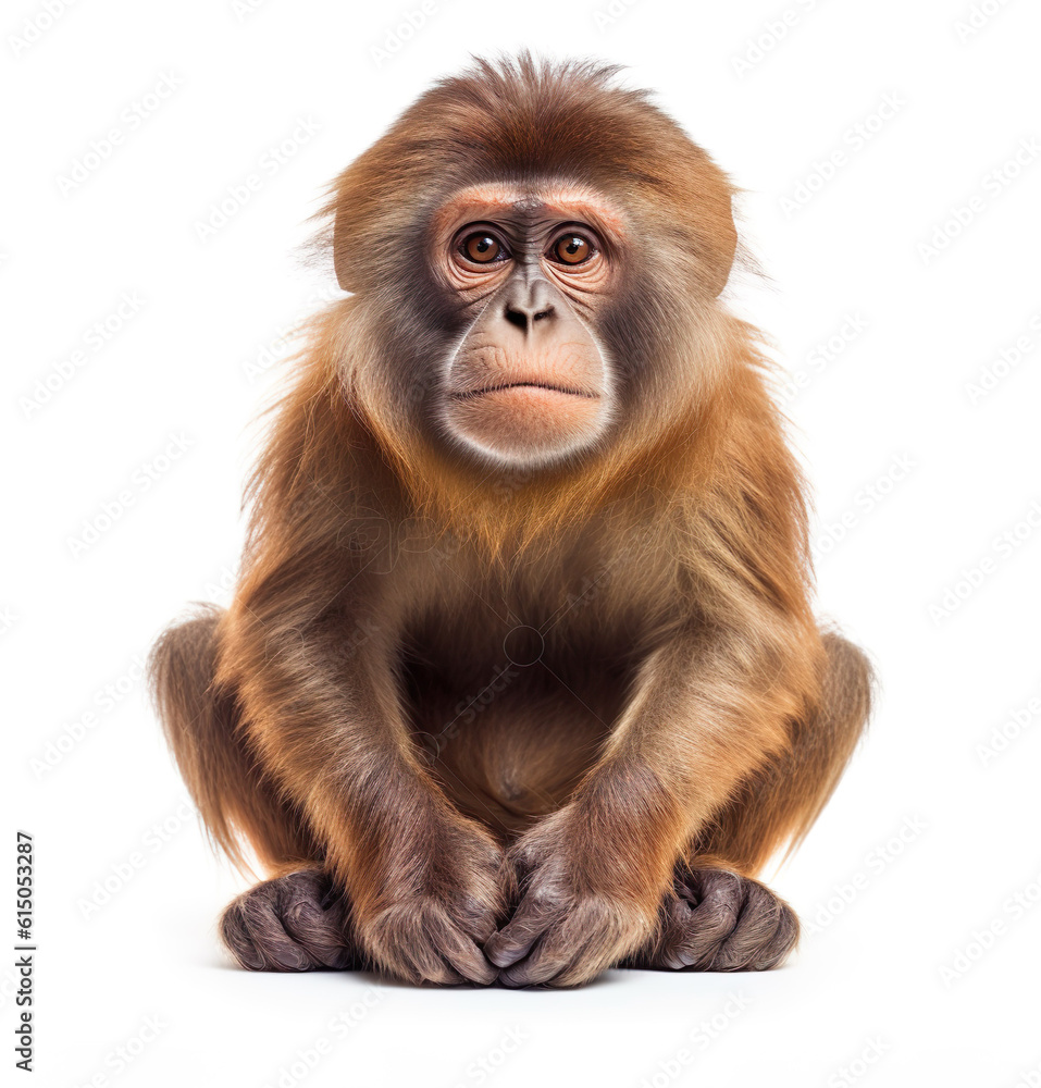 Funny monkey sitting generative AI illustration. Lovely animals concept