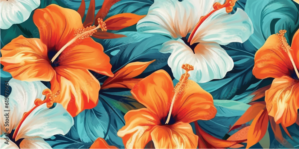 Abstract illustration seamless colorful tropical flowers pattern	
