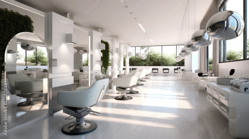 Modern bright beauty salon, Hair salon and pedicure interior business.