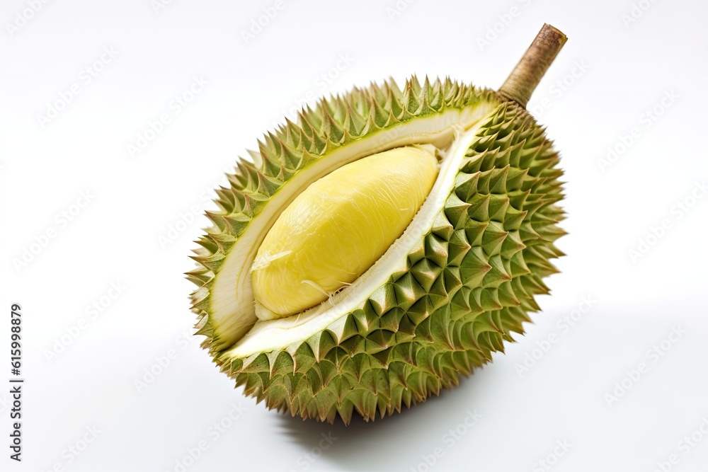 durian fruit isolated on white background. fruit king. isolated on white background. Generative Ai