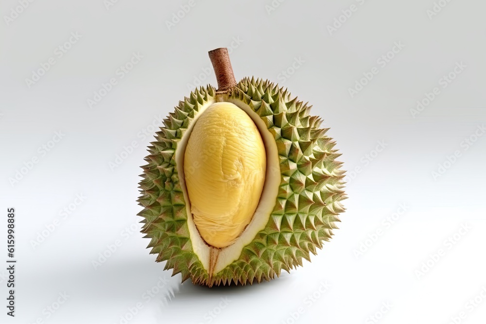 durian fruit isolated on white background. fruit king. isolated on white background. Generative Ai