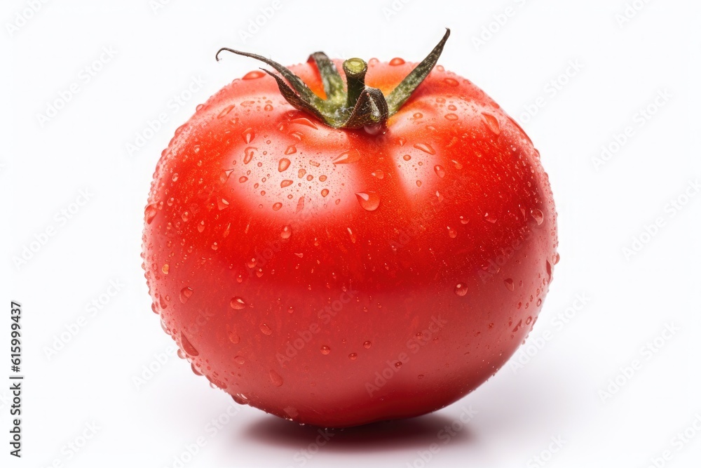 Fresh tomato with water droplets isolated on white background. Generative Ai
