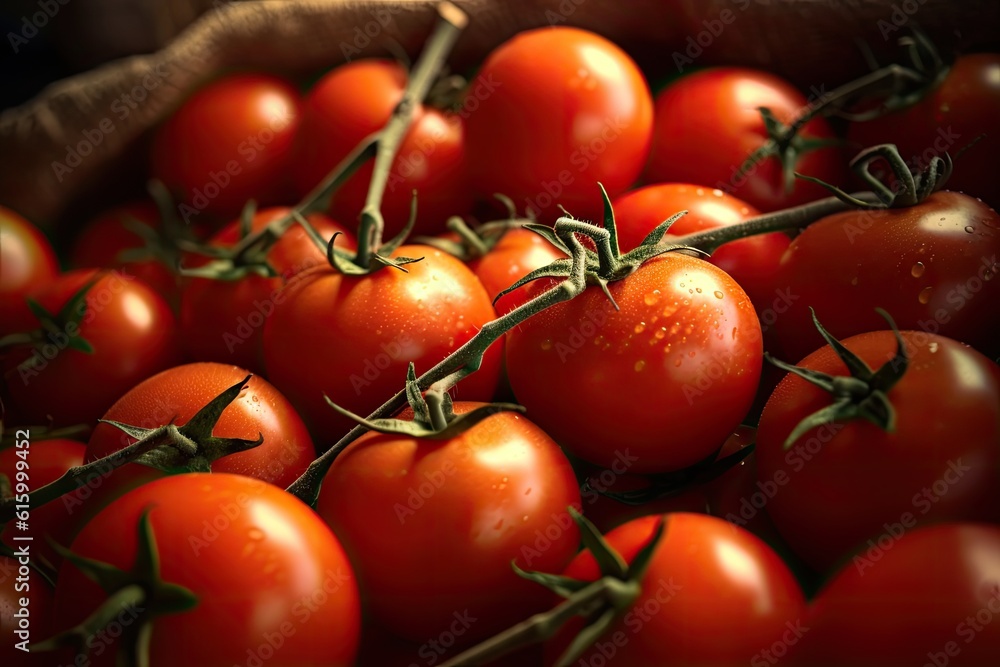Tomatoes, Organic red tomatoes in market. Generative Ai