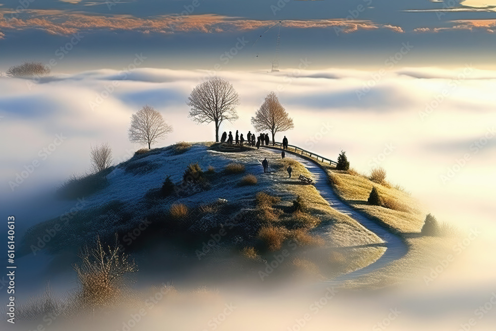 Under the sunrise white mist; the natural scenery scene of outdoor mountains