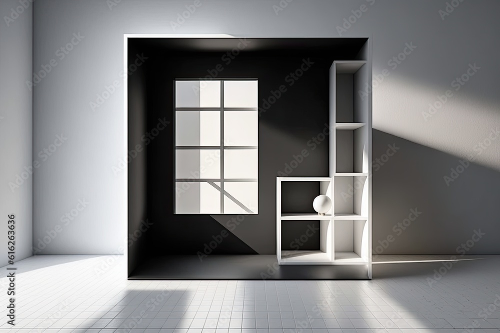 empty room with a bookshelf and a window. Generative AI
