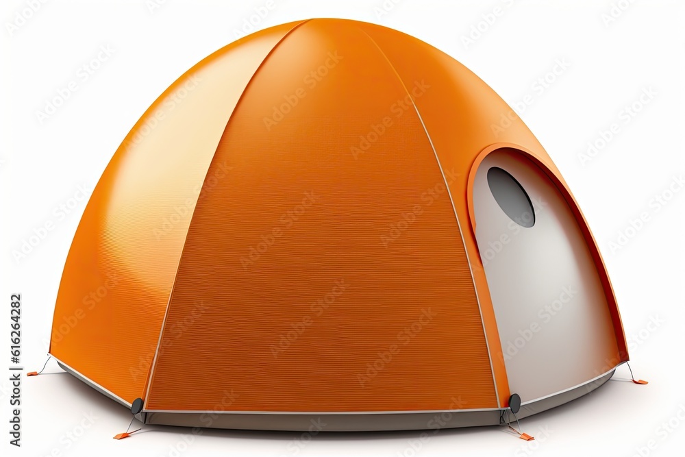 damaged orange and white camping tent with a tear. Generative AI