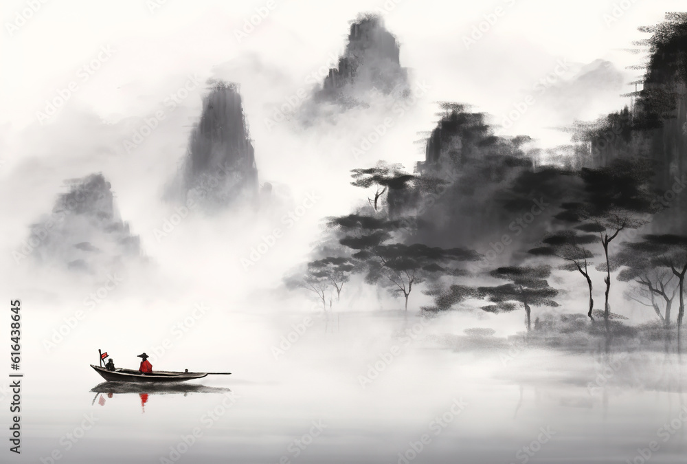 Chinese landscape ink painting