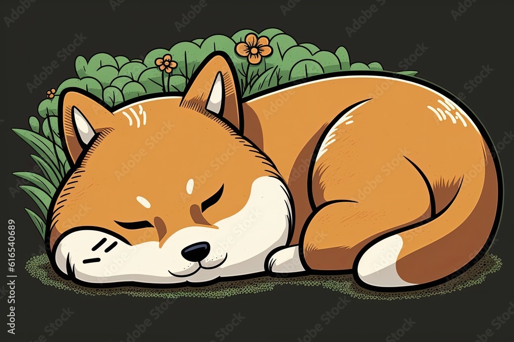cute dog taking a nap in the green grass. Generative AI