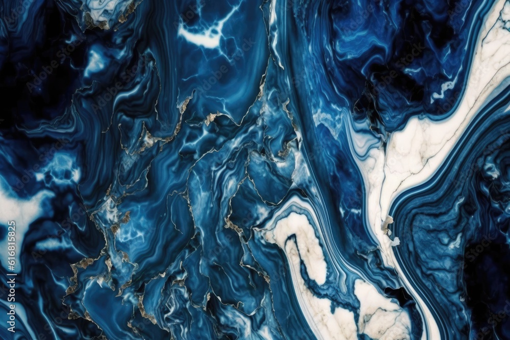 close-up view of a blue and white marble surface. Generative AI