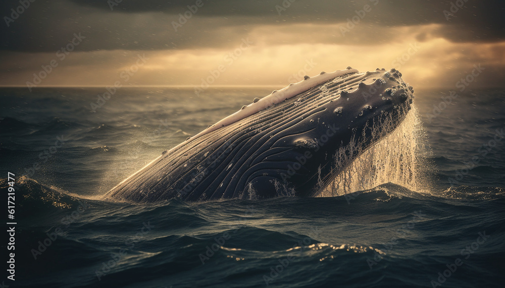 majestic mammal breaches the surface, a breathtaking seascape adventure generated by AI