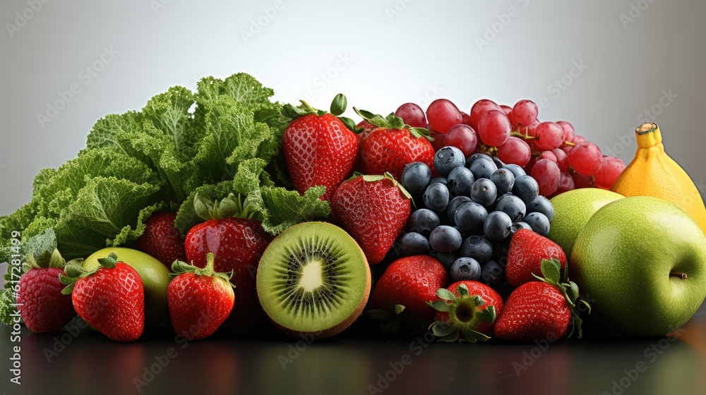 Fruits with vegetables isolated on white background, Juice and smoothie ingredients, Healthy eating 