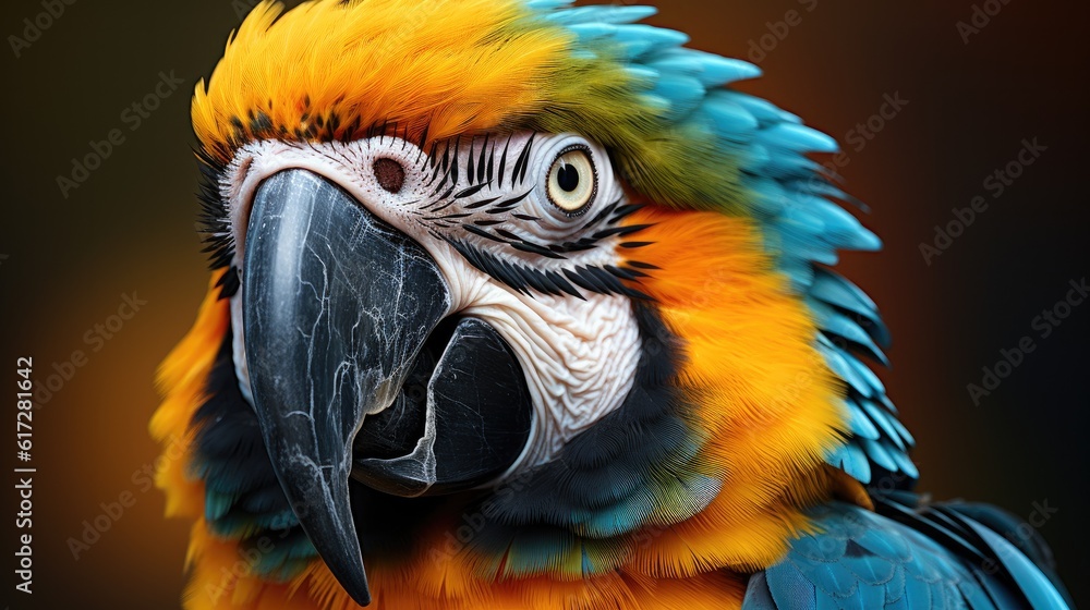 Colorful Macaw Parrot, Portrait Blue-yellow macaw parrot.