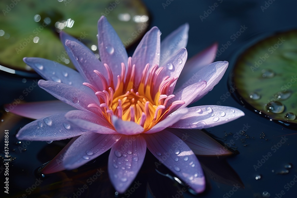 waterlily on the lake in summer. generated by AI.