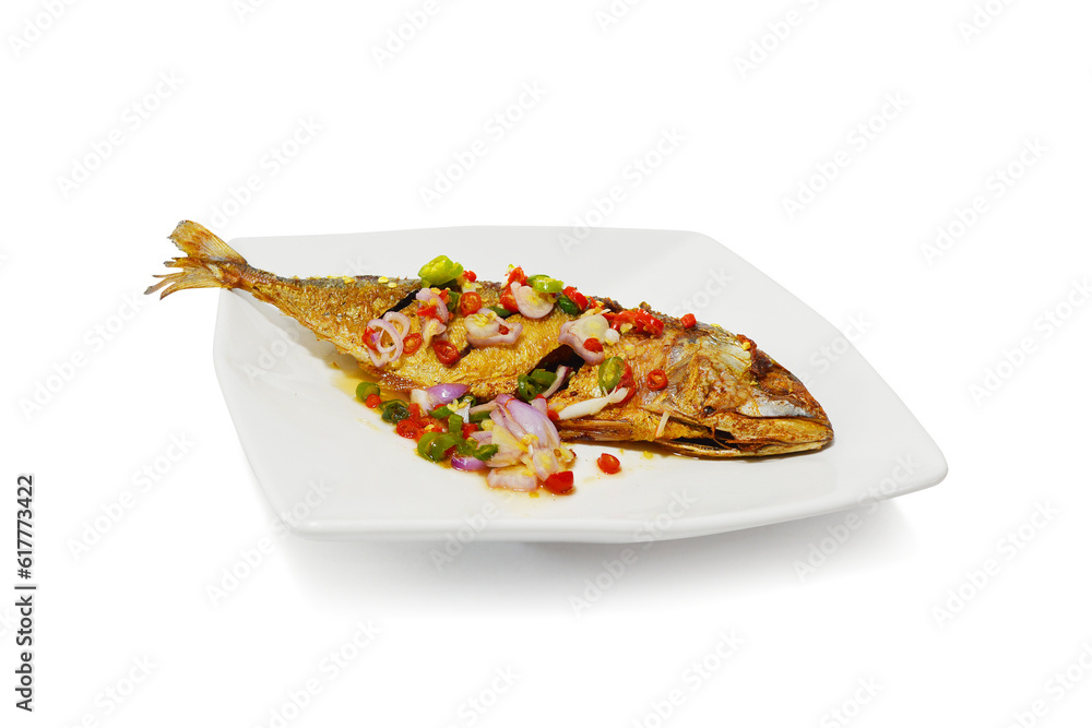Salted mackerel salad in a white square plate It is a popular food of Thailand PNG transparent