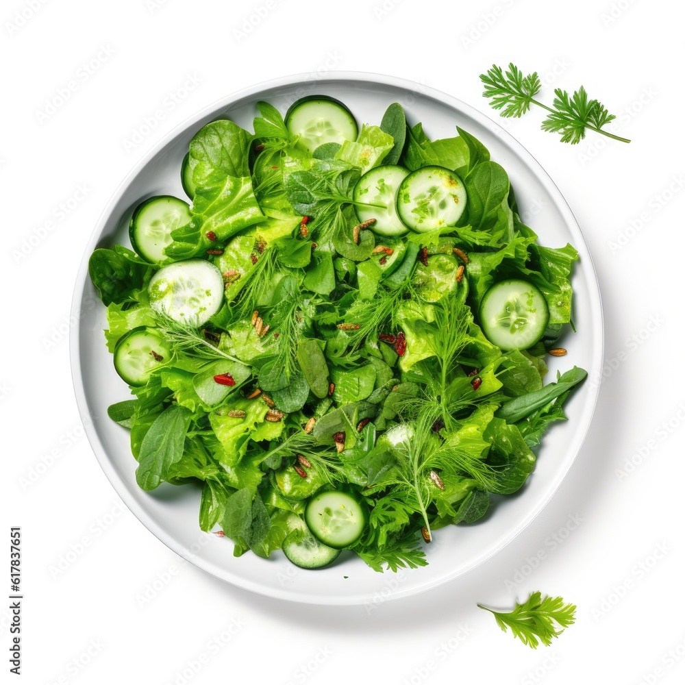 Green vegan salad isolated. Illustration AI Generative.