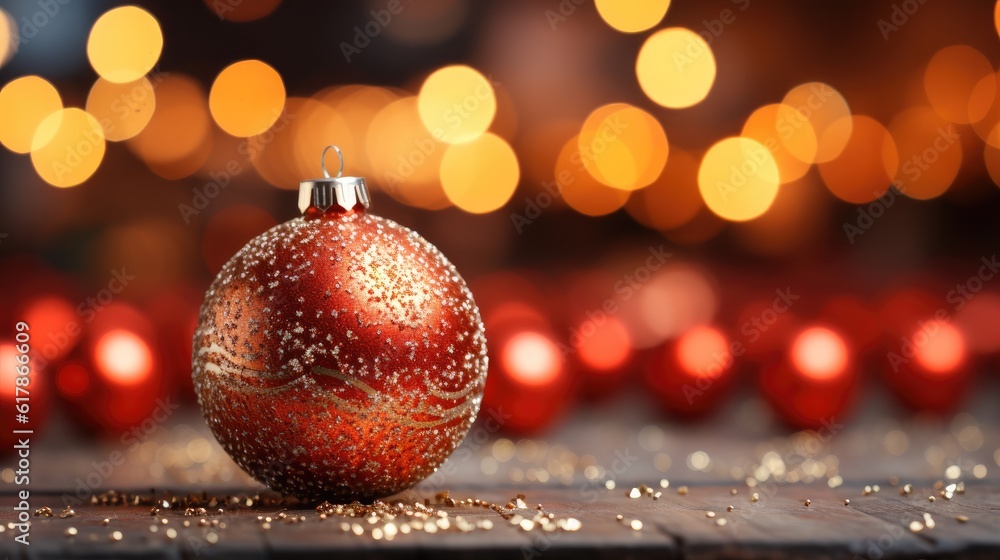Closeup Christmas ball with bokeh, Xmas holiday background, Merry Christmas and happy new year conce