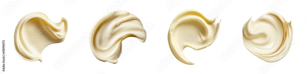 Collection of mayonnaise drops isolated on transparent or white background, png