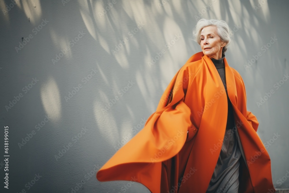 Fashion older woman walked.  Illustration AI Generative