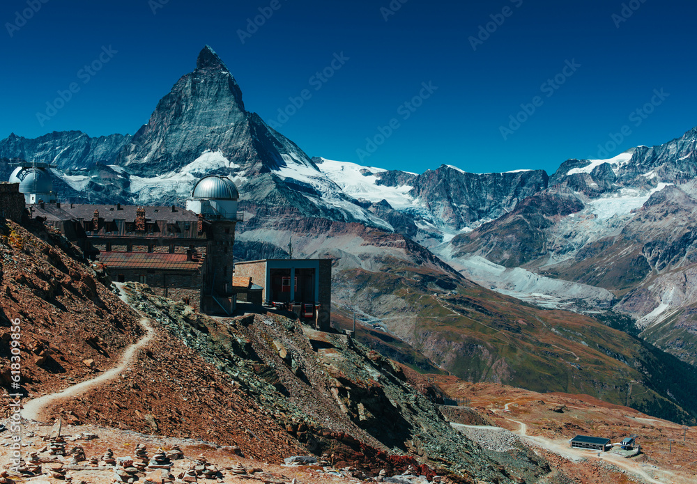 Gornergrat observatory with Matterhorn peak on the background