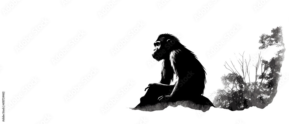 Silhouette of a Chimpanzee with copy space for text.