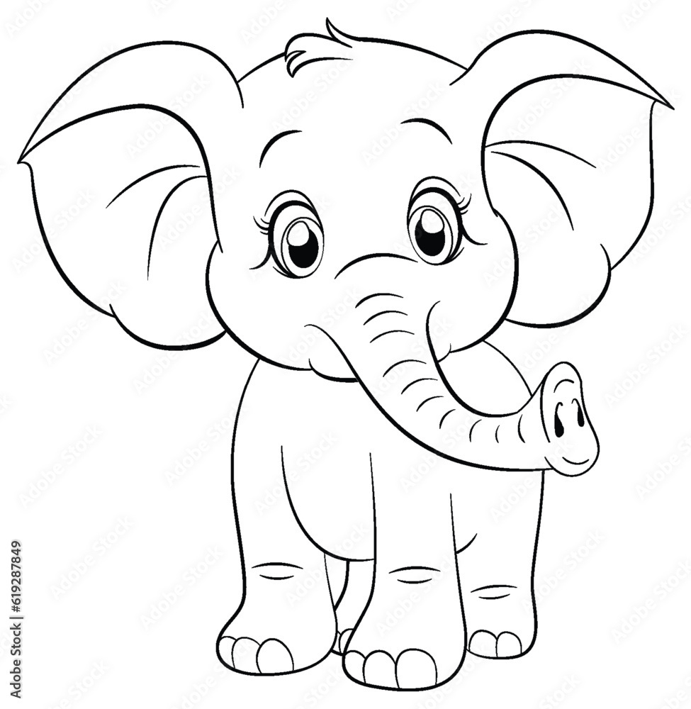 Coloring Page Outline of Cute Elephant