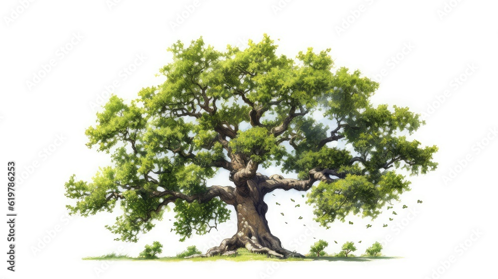 Majestic oak tree watercolor illustration - Generative AI.